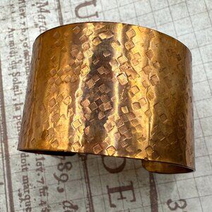 Artist Studio Handmade Solid Copper Hammered Textured Wide Cuff Bracelet